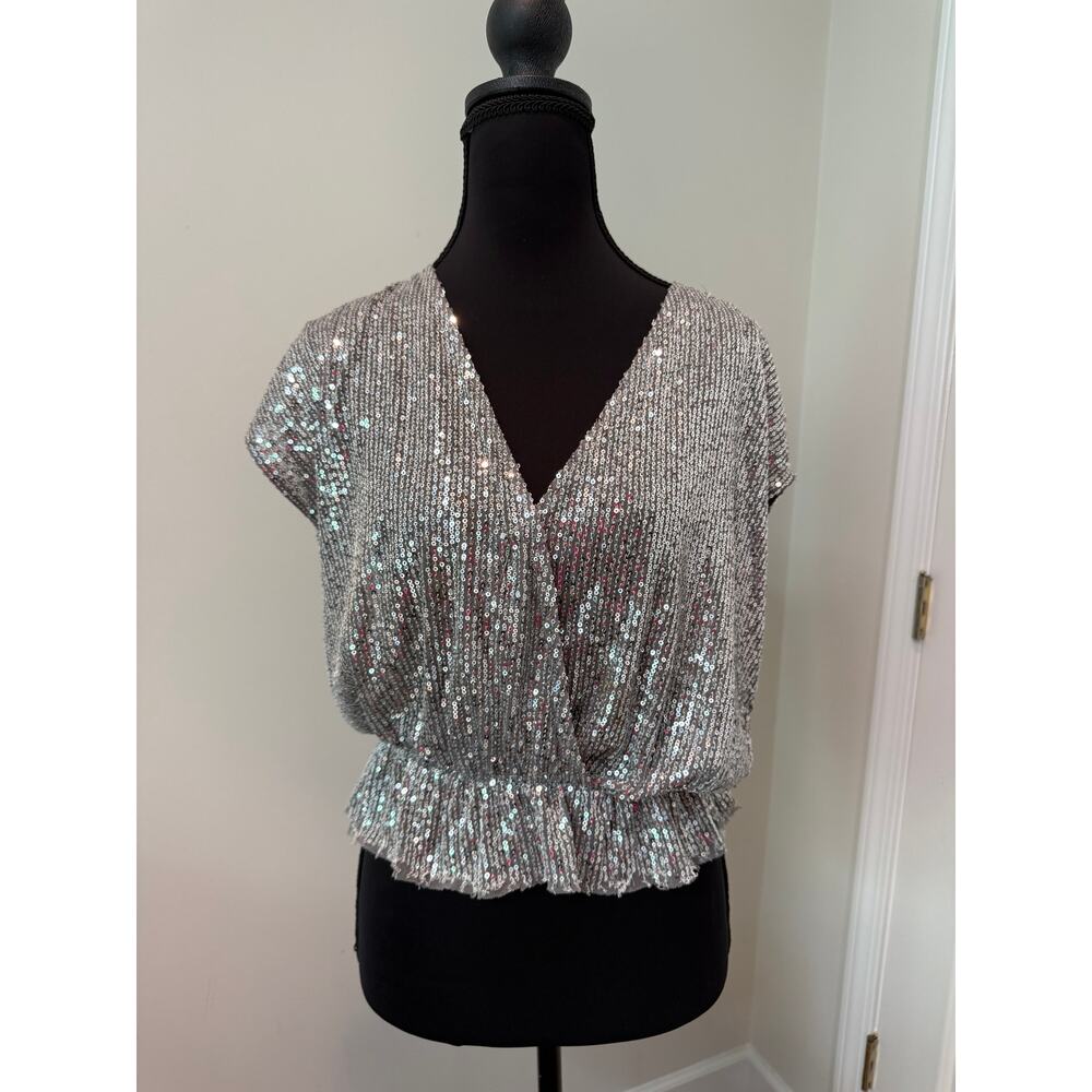 Zara Silver Sequin Top